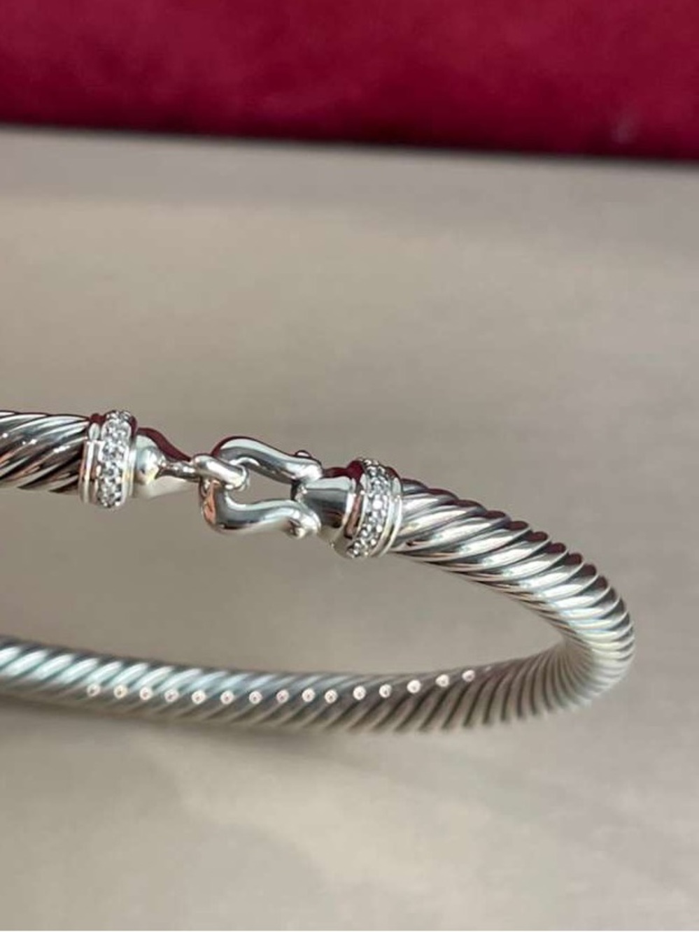 David Yurman 925 Sterling Silver 5mm diamond buckle Cable Bangle Bracelet small - Picture 10 of 10